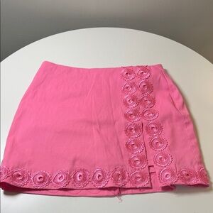 Bright Pink Crochet-Trim Mini Skirt